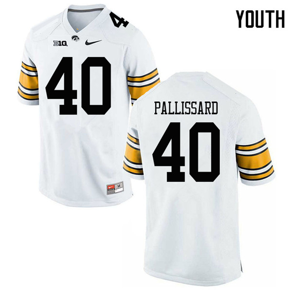 Youth #40 Turner Pallissard Iowa Hawkeyes College Football Jerseys Sale-White